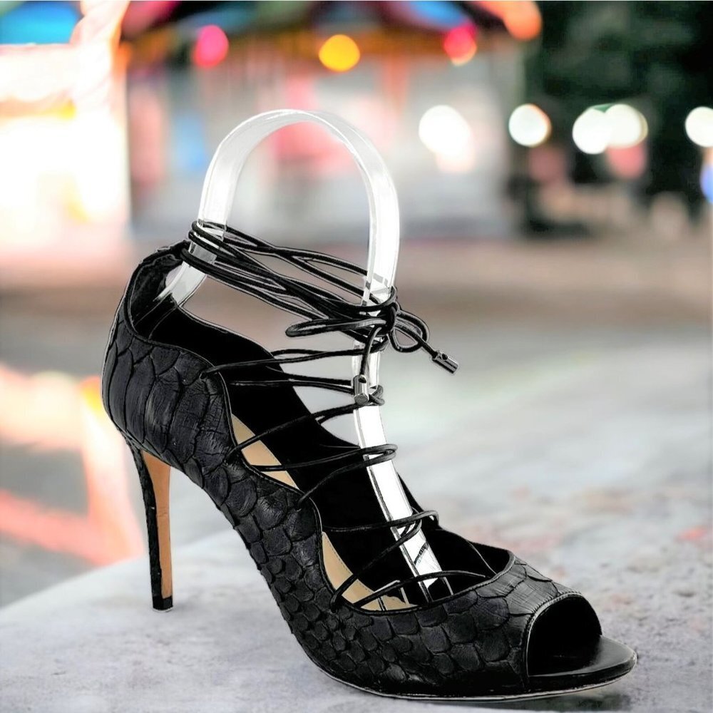 Alexandre Birman Donna Black Python Textured Leat… - image 1